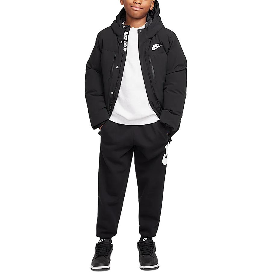 Nike Down Jacket Outdoor Three-Proof Warm Hooded Duck Down Kids Jackets Black HQ7165-010