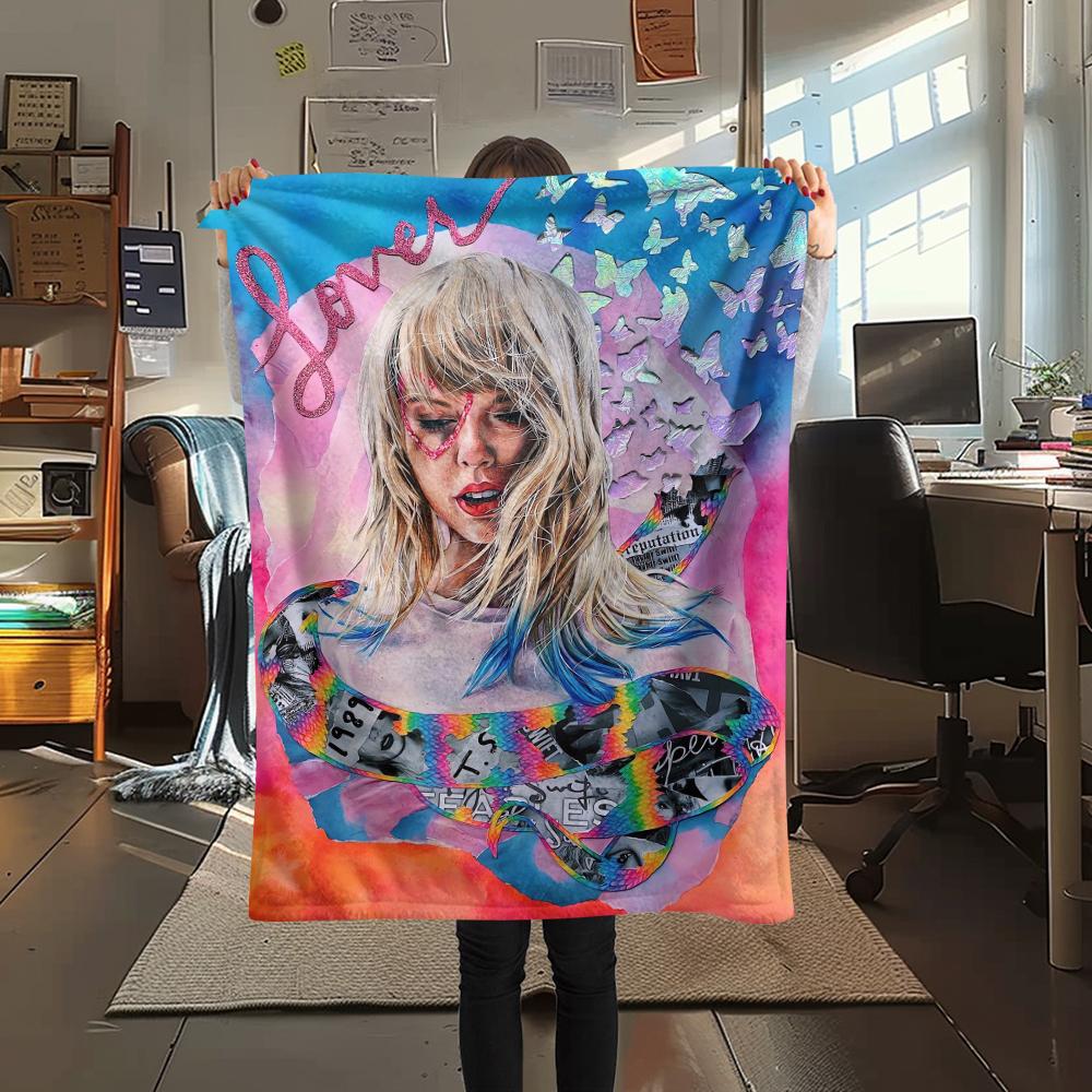 1Pc Swift Singer Print Flannel Blanket, High quality Comfortable for All Seasons, Home Decor, Warmth and Comfort, Perfect for Gifts