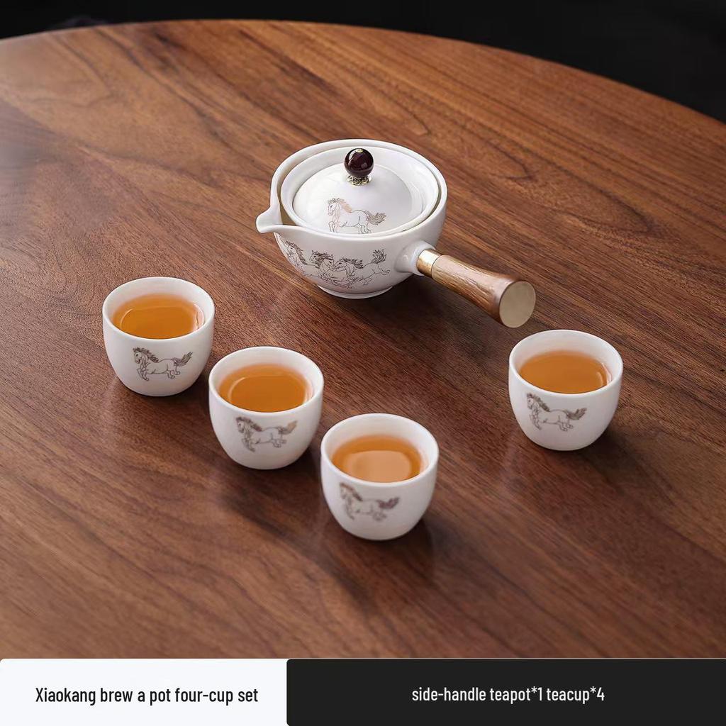 Rotating Ceramic Kung Fu Tea Set with Side Handle Filter Pot