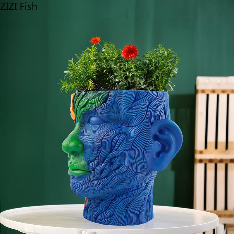 Creative Colorful Human Portrait Vase Desk Decoration Flowers Arrangement Artificial Flower Decorative Floral Vases Home Decor