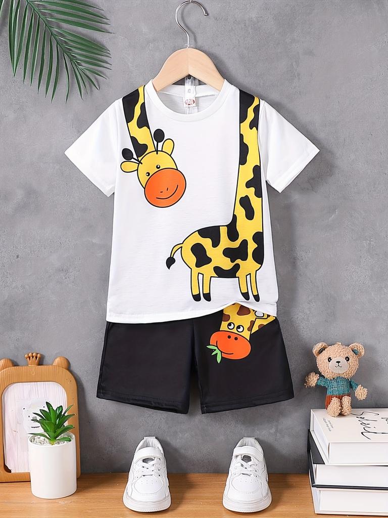 Cartoon Car Graphic Children's Sets Short Sleeve T-Shirt Fashion Suit for Girls Tops Round Neck Toddler Boy Clothing Child Sets