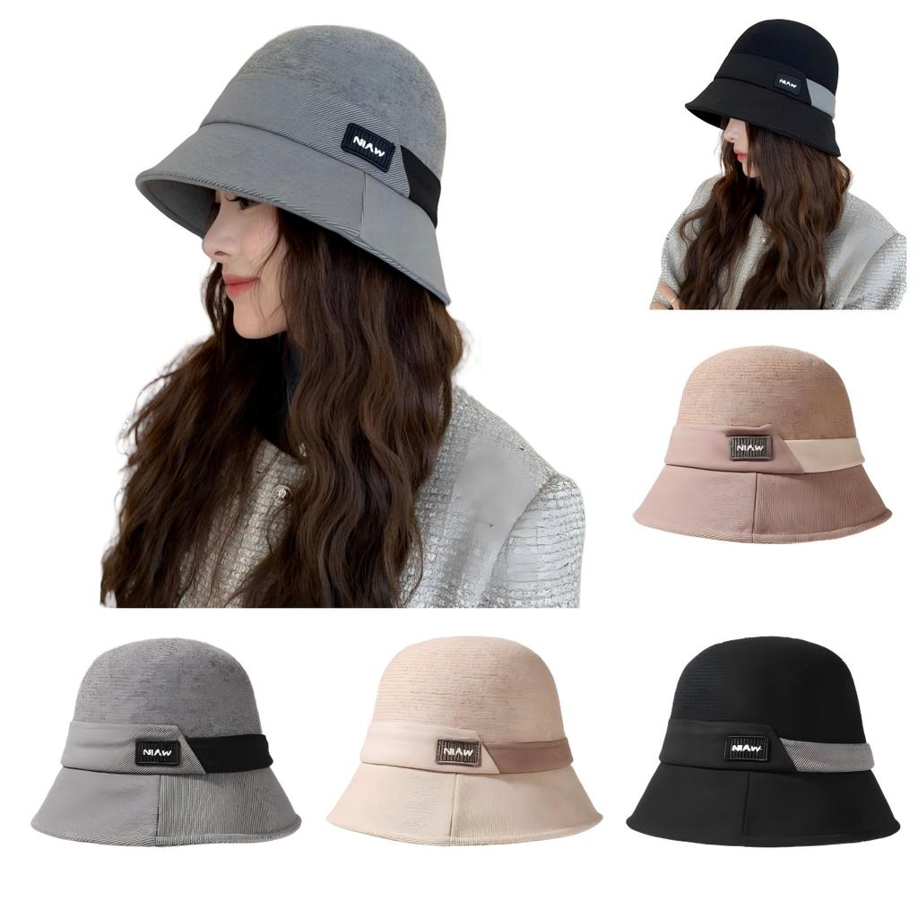 Fall Winter Luxury Brand Fashion Thick Warm Knitted Bucket Hat  Wool Cashmere Solid Color Top Hat Party Fedoras  For Wome Capsn