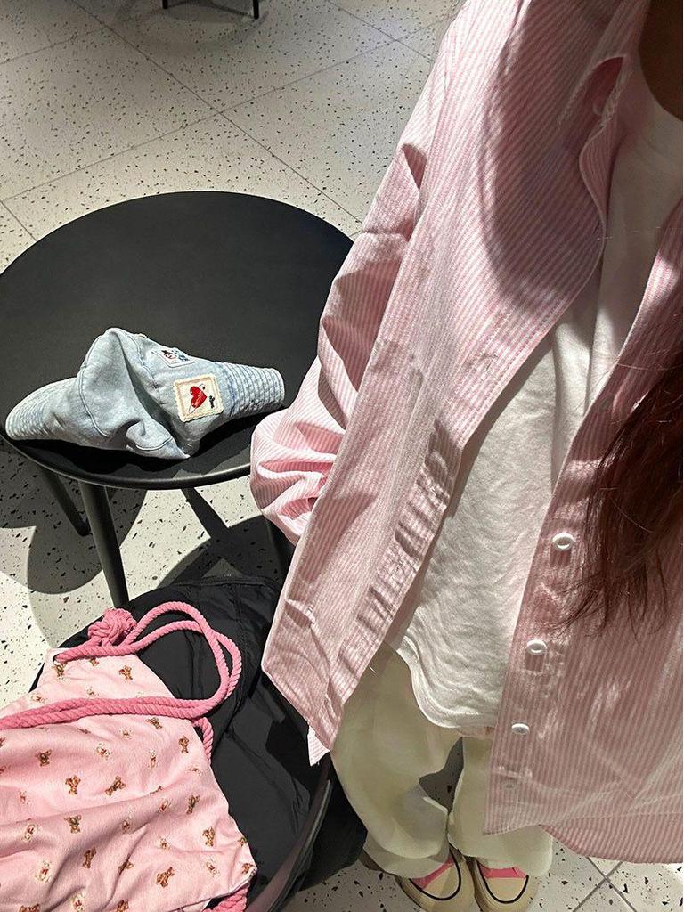 Petite Women's Pink Striped Long-Sleeve Shirt Jacket for Spring & Autumn