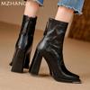 Fashion High Heels Women Square Toe Leather Snow Boots Dress Sexy Fashtion Ankle Boots Women 2024 Trend New Winter Designer Botas Mujer