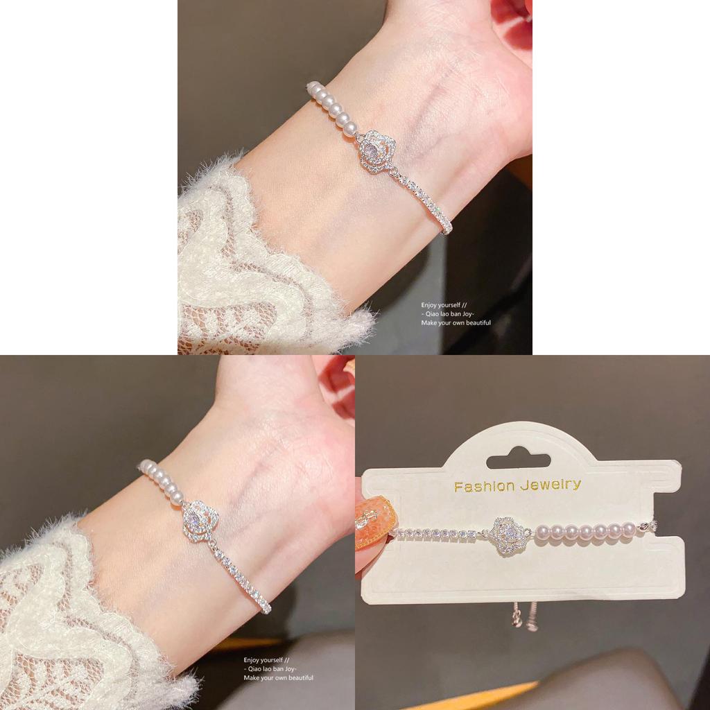 Schmuckkettenarmband mit Zirkonia und Kunstperle für Damen Modisches Accessoire Geschenk