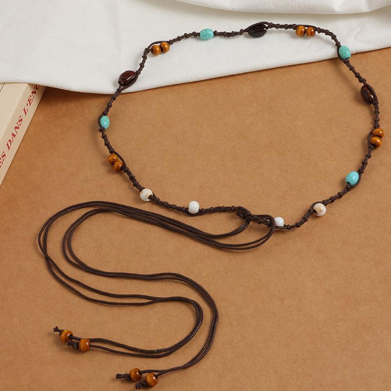 Boho Style Flowers Weaving Knotted Ethnic Style Handmade Wooden Beads Women's Belt Leisure Vacation Style Beautiful Waist Rope