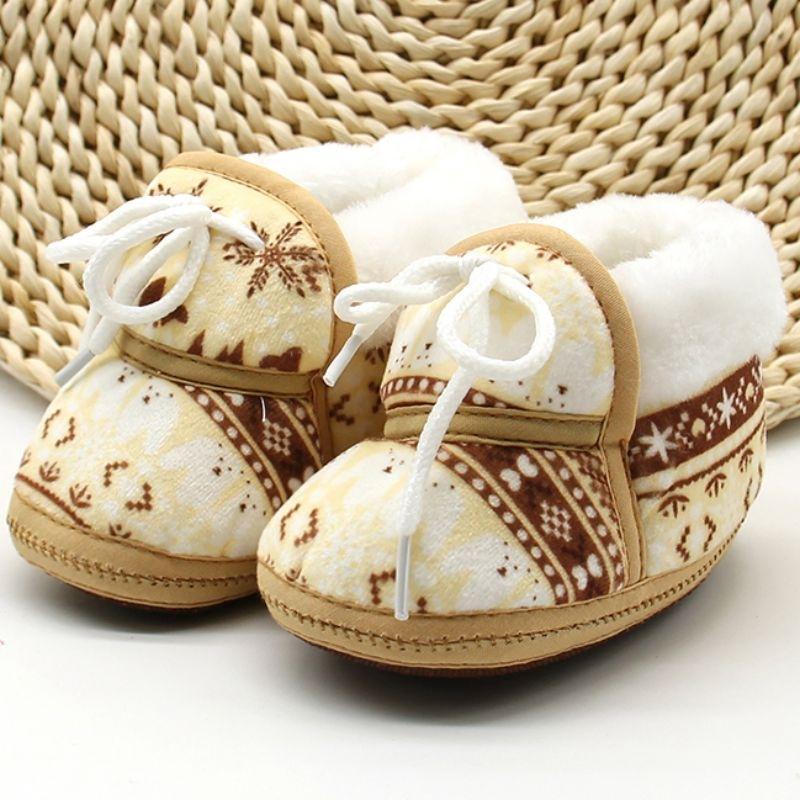 Baby First Walkers Winter Soft Soled Cotton Fabric Toddler Keep Warm Print Shoes