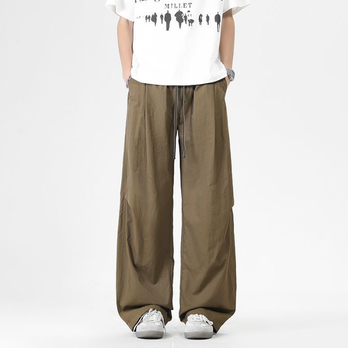 American fashion trendy brand outdoor tooling casual pants men's trend versatile loose wide-leg straight lace-up long pants