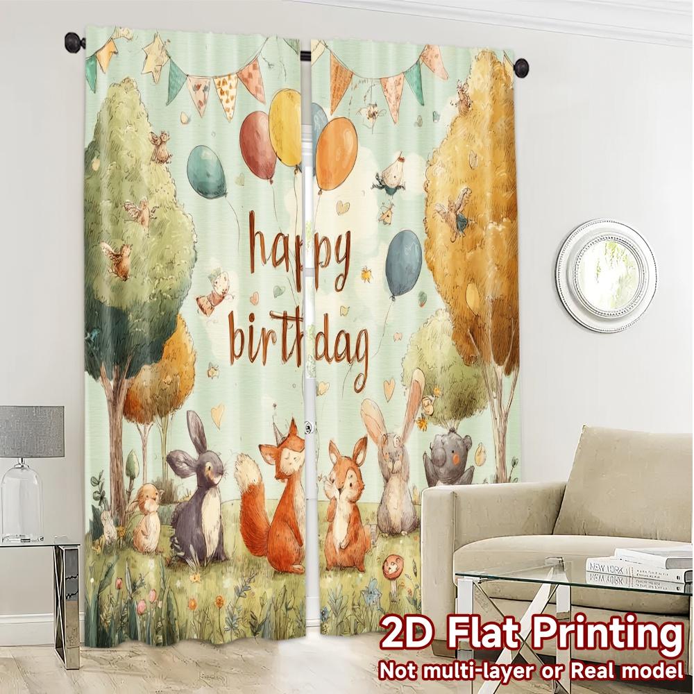 2pcs, 2D FLAT PRINTING Curtains (Without Rod) Birthday Meadow Modern Curtain Modern Yarn Curtains Decorations For Home Ldeal for