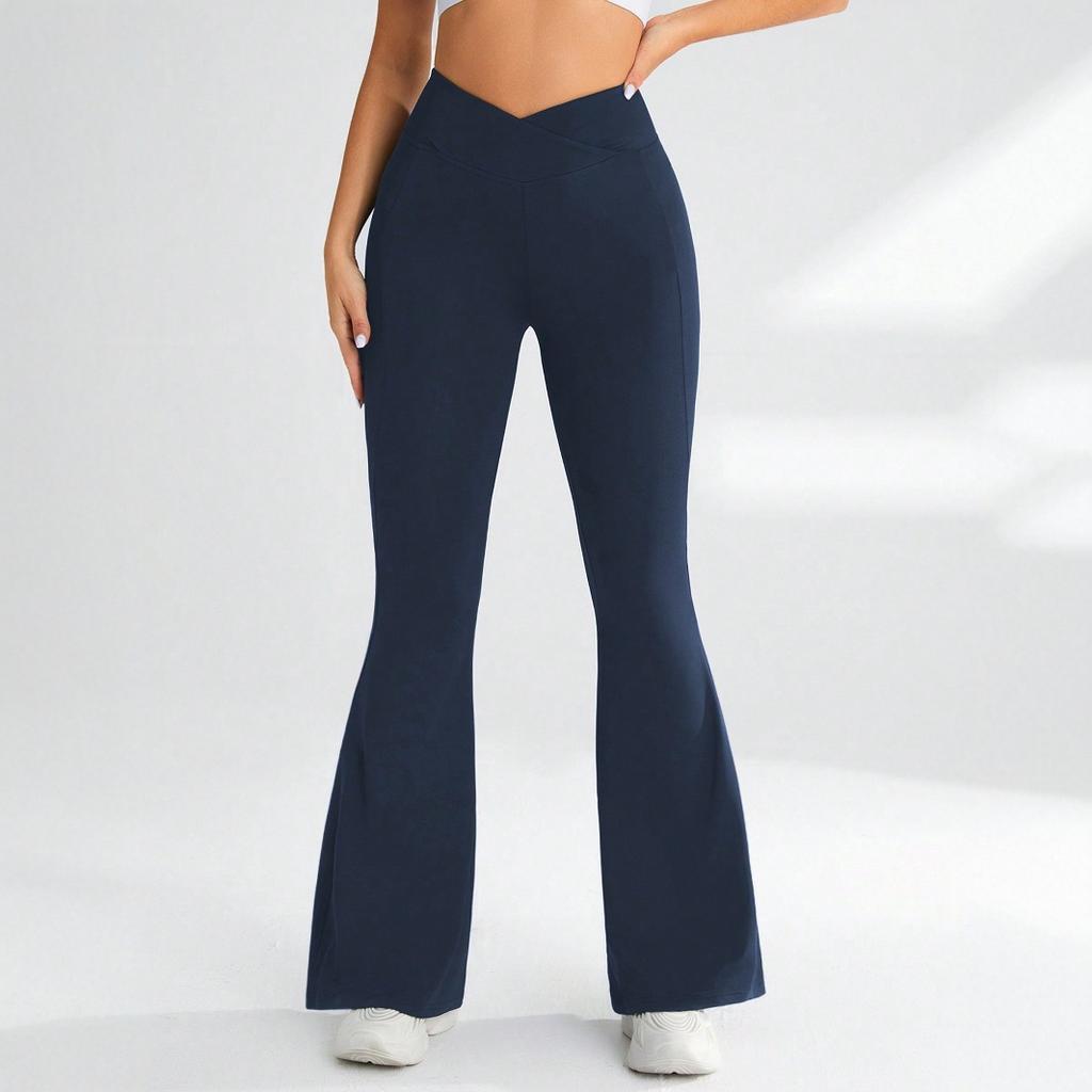 European and American Popular V-waist Cross Long Yoga Pants High-intensity Training Horn Outdoor Sports Fitness Wide-leg Pants