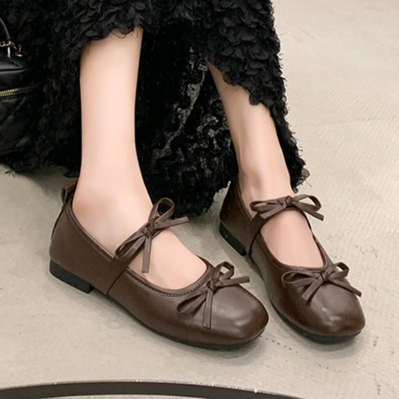 Elegant Sweet Bowknot Flat Shoes Soft Sole PU Leather Slip On Loafers Solid Color Casual Ballet Flats Girls