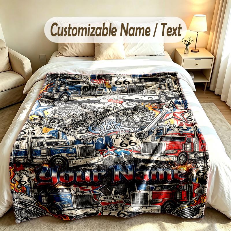 Truck Theme Custom Blanket Personalized Name & Text Customized Soft Warm Throw Blanket Home Decor