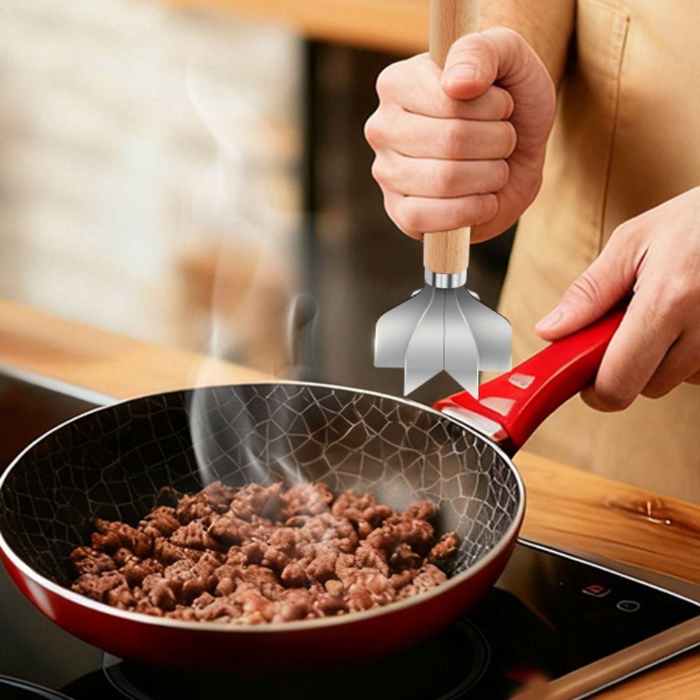 Kitchen Gadgets Stainless Steel Meat Chopper Manual Handheld Potato Masher Wood Handle Meat Stirrer Avocado