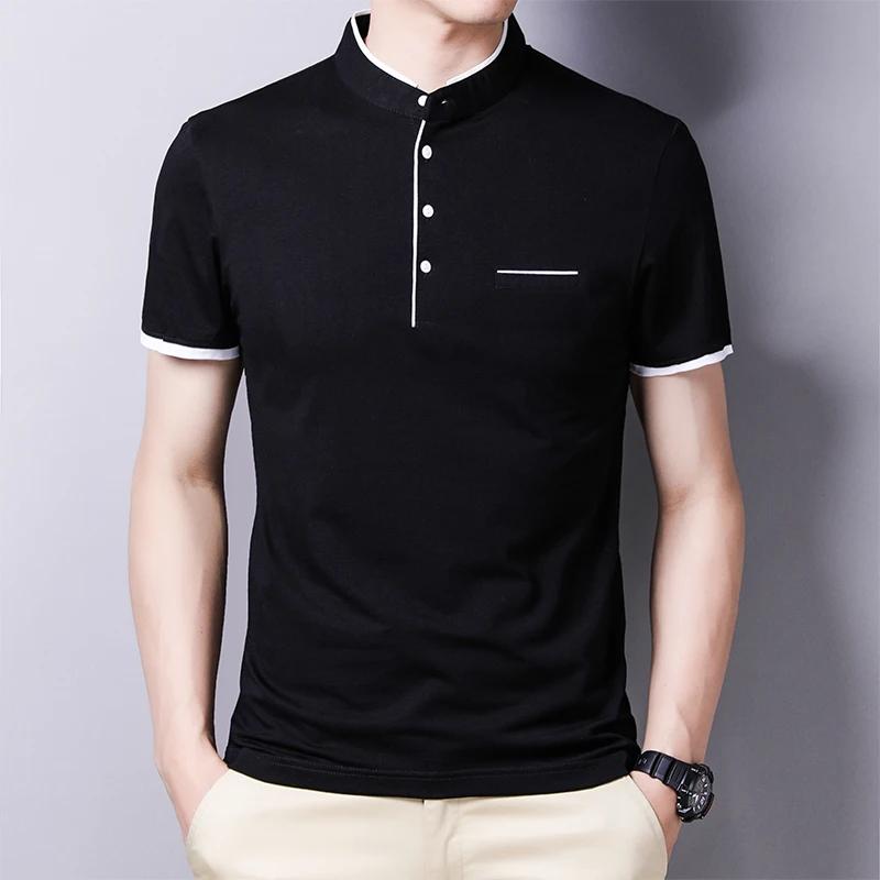 Men's Casual and Fashionable Solid Color Short Sleeved Stand Up Collar T-shirt Summer Versatile and Comfortable Top