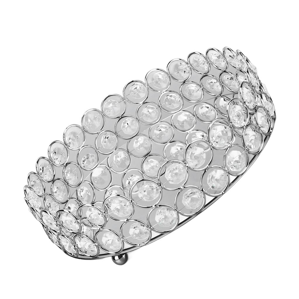 Crystal Cosmetic Makeup Tray 8in Round Display Tray Mirrored Metal Welded Structure for Food Perfume Jewelry Wine Silver