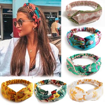 Mode Frauen Mädchen Sommer Böhmische Haarbänder Druck Stirnbänder Vintage Cross Turban Bandage Bandanas HairBands Haarschmuck