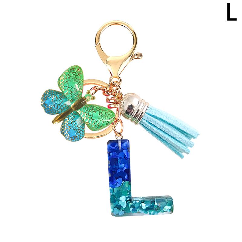 26 English Alphabet Letter Tassels Keychain  Acrylic Butterfly Pendent Key Chain Women Gift  Jewelry Accessories