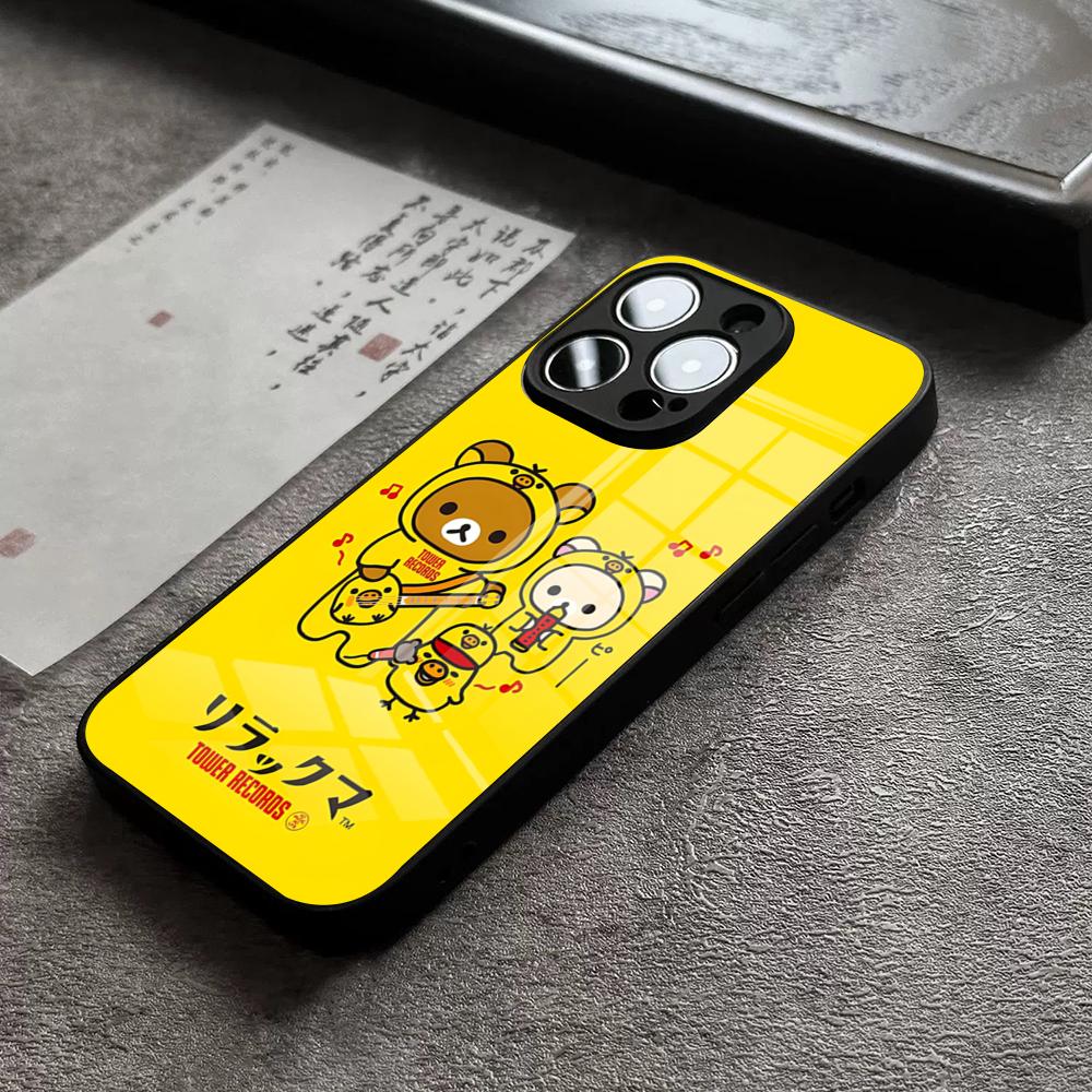 

Милый чехол-медвежонок Рилаккума для телефона iPhone 16 Pro Max 15 Plus 14 Pro 12 11 13 Mini X XR XS Max 8 7 Plus SE Стеклянная крышка iPhone11Pro