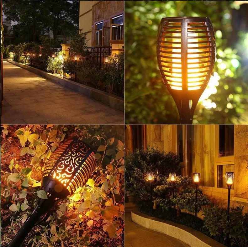 1/2/4/Pcs Outdoor Solar Lights Flame Torch Lights Flickering Lamp Waterproof Garden Outdoor Lawn Path Yard Patio Floor Lamps