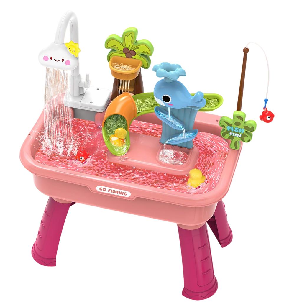 Kleinkinder 1-3 Wassertisch mit,Kinder 4-8 Küchenset,Spüle mit fließendem Wasser,Elektrischer Wasserhahn,Gemüse & Angelspiel