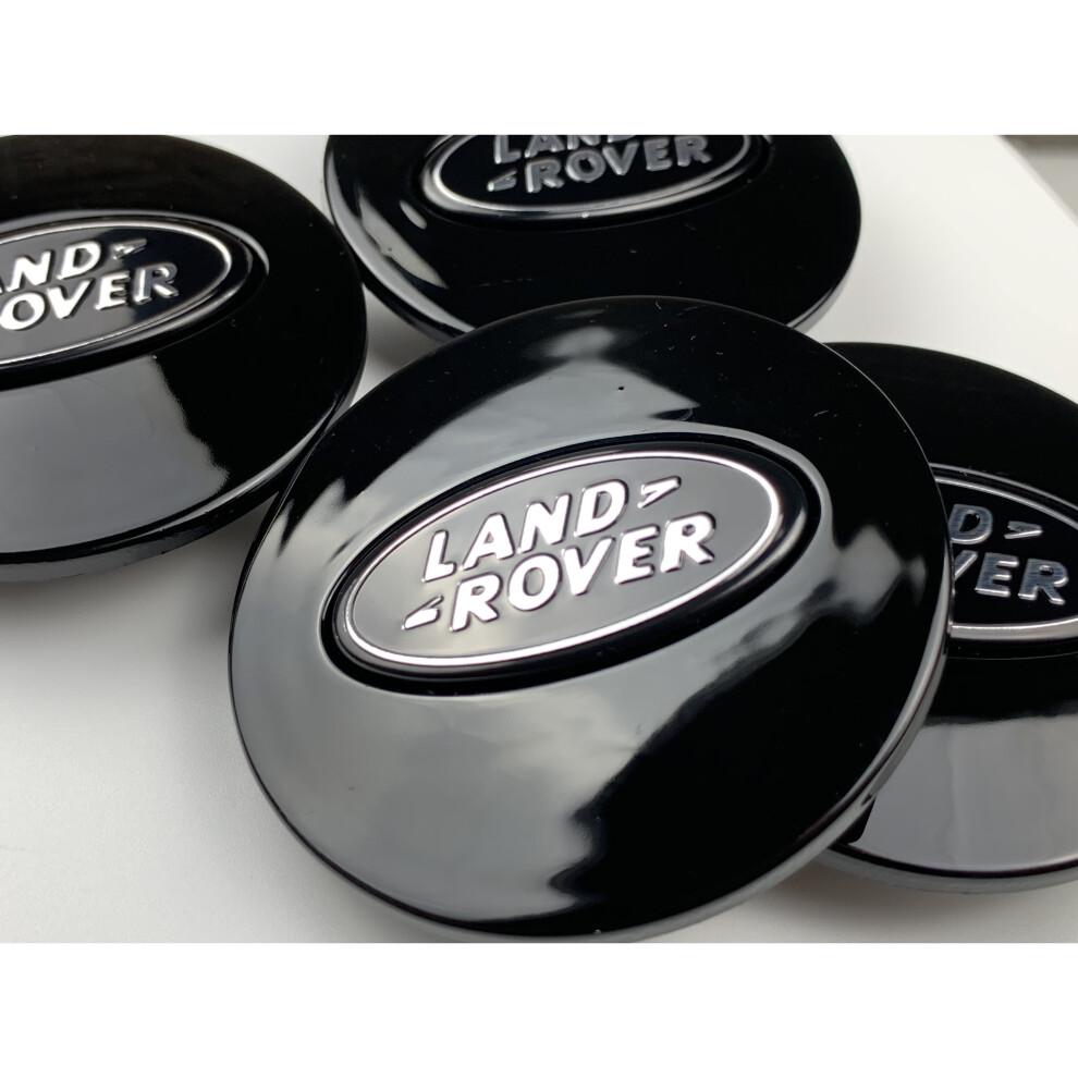 (Full Glossy Black Land Rover Caps) Sets of 4 Land Rover Alloy Wheel Caps 63mm S