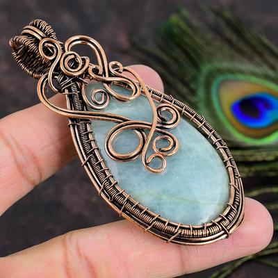 Natural Aquamarine Gemstone Handmade Copper Wire Wrap Gift Pendant 3.43 T0r04