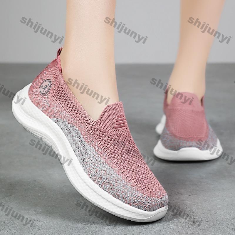 Women's Shoes Summer Fly Woven Breathable Soft Sole Casual Shoes Comfortable Lightweight Thick Sole Sports Running Shoes