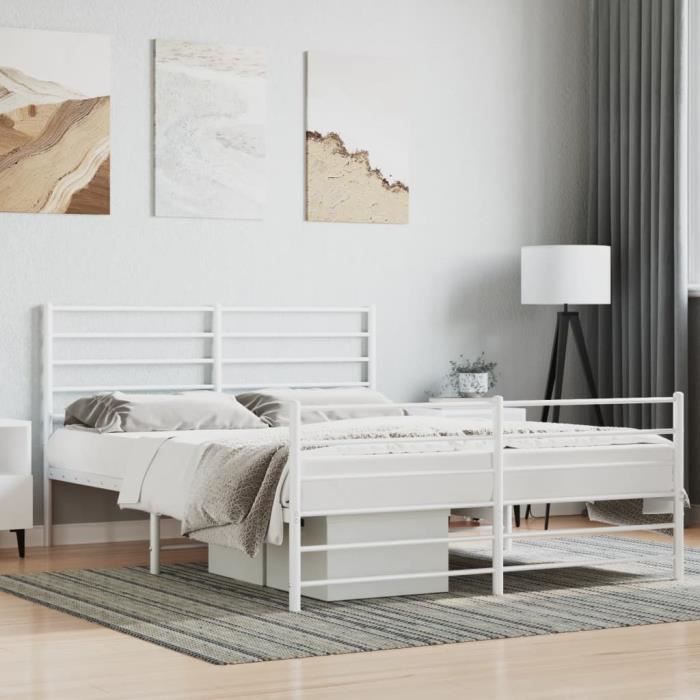 VidaXL Metal Bed Frame with Headboard-Footboard White 160x200cm 352389