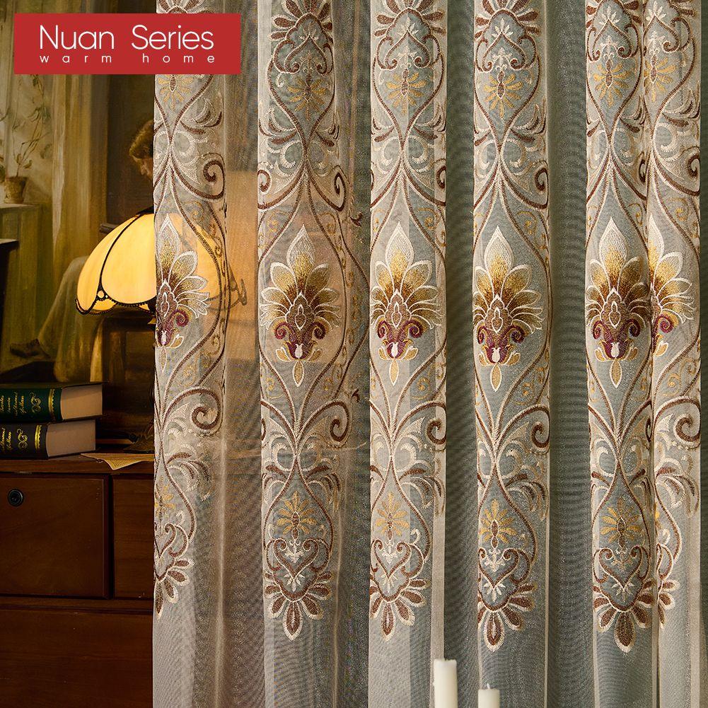 1 ks Nuan Series Evropský styl High-end Tylové Vyšívané Průsvitné Záclony do Obývacího pokoje Ložnice Balkonové Okno Domácí Dekorace