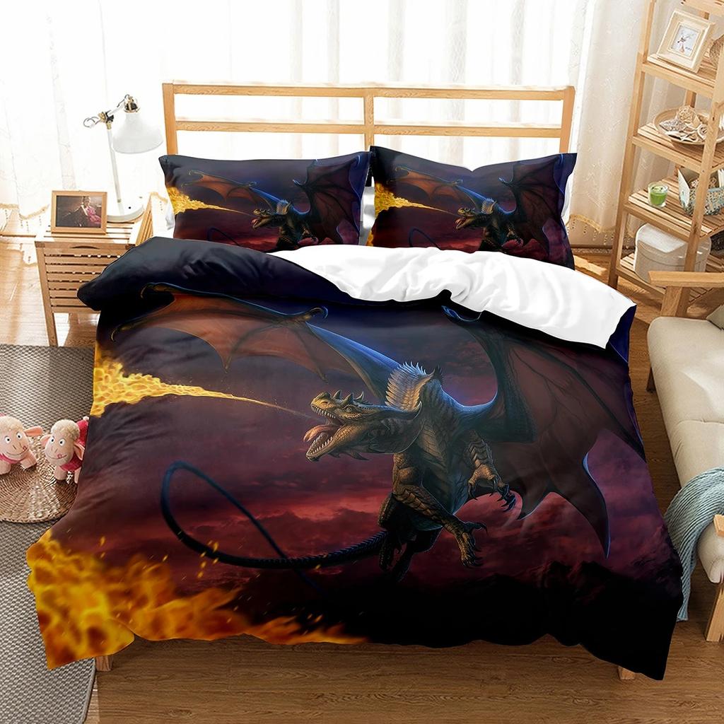 Copripiumino Re Regina Drago Cartone Animato Set Biancheria da Letto Animali Bambini Ragazzi Copripiumino Creatura Magica Carina Copripiumino Poliestere