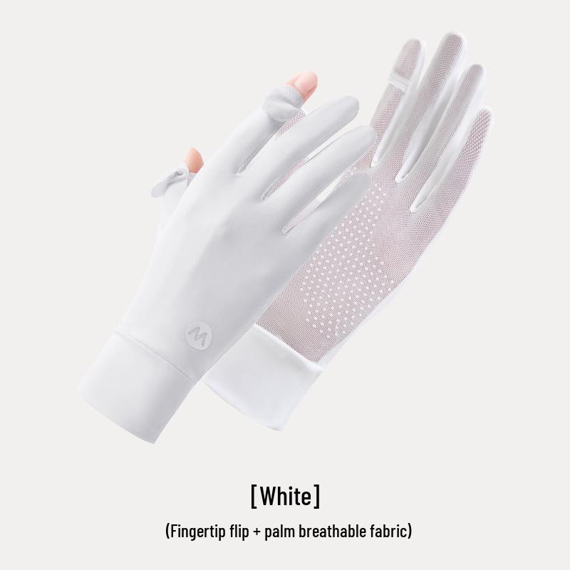 Women's UPF 50+ Anti-UV Cycling Gloves - Non-Slip, Breathable, Ice Silk, Thin, Long, Two-Finger Flip-Top