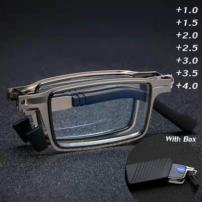 Anti Blue Light Folding Reading Glasses Men Metal Round Square Presbyopia Eyewear Diopter +1.0 To +4.0 With Box