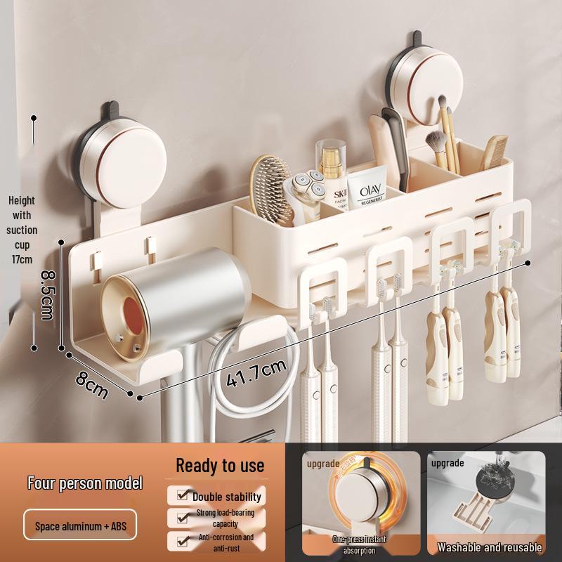 Wall-Mounted No-Drill Bathroom Stand: Electric Toothbrush & Hair Dryer Holder with Mouthwash Cup