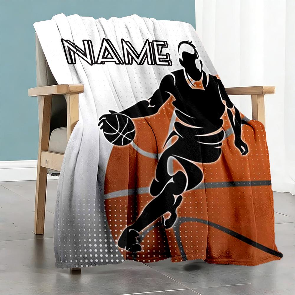 Boys Basketball Personalized Text Blanket Multi-purpose Customizable Blanket Soft Warm Cozy Perfect for Chair Office Chair Livingroom Sofa
