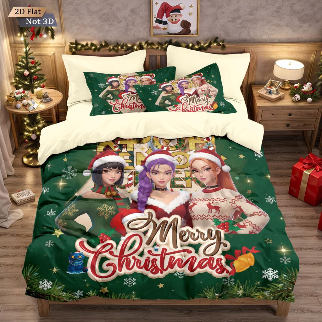 Christmas Cartoons Demon Hunters Themed Colorful Print Bedding Set Duvet Cover For Kid Girls Gift Home Decor Home Textile