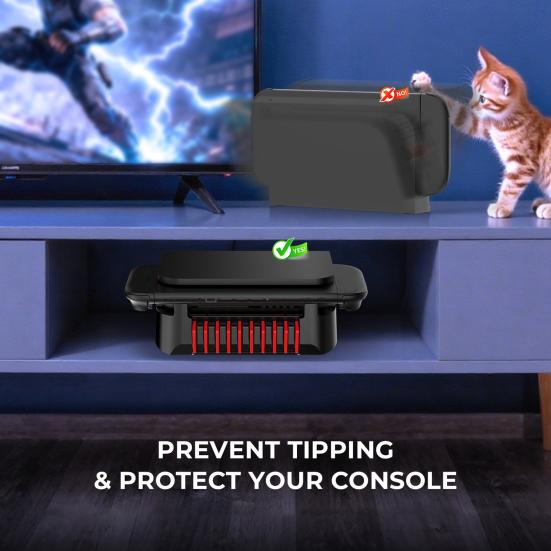 Game Console Horizontal Stand for Switch/OLED Non-slip Heat Dissipation Space Saving Game Console Storage Base with 10 Game Card Organizer Slots