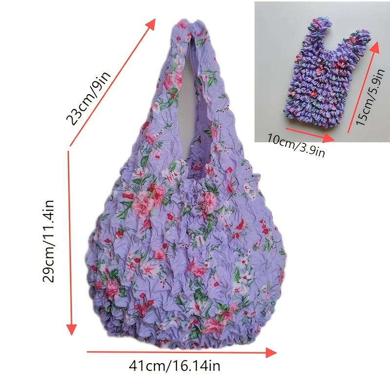 Magic Retractable Bubble Pleated Floral Shopping Bag for Women Lightweight Elastic Reusable Tote