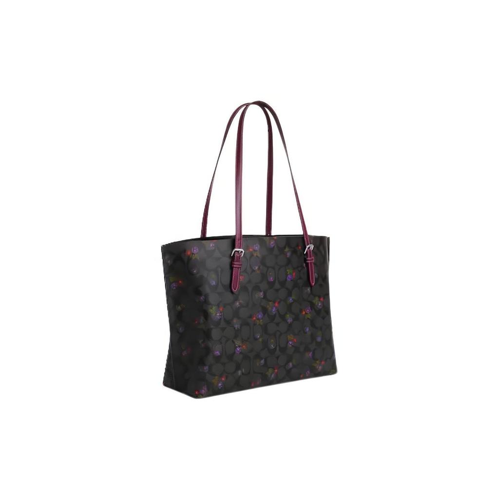 Coach Mollie Printed Zipper Closure Coated Canvas Tote Bag Women Tote Bags Graphite Deep-Berry CM073-SVW6M