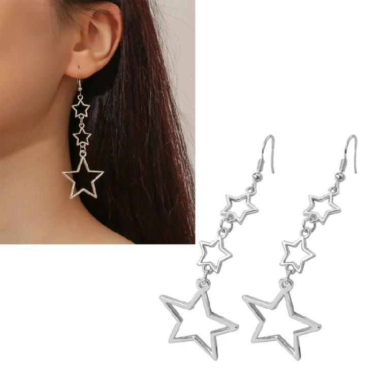 Long Star Fringe Dangle Earrings Party Sparkle Star Jewelry for Women Teen Girl