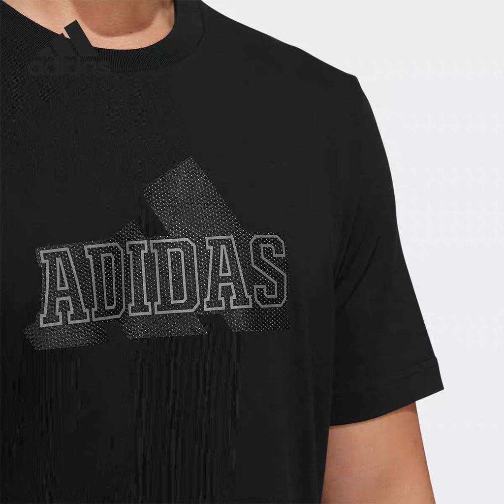 Adidas Logo Print Crew Neck Short Sleeve T-Shirt Men Tops Black H39344