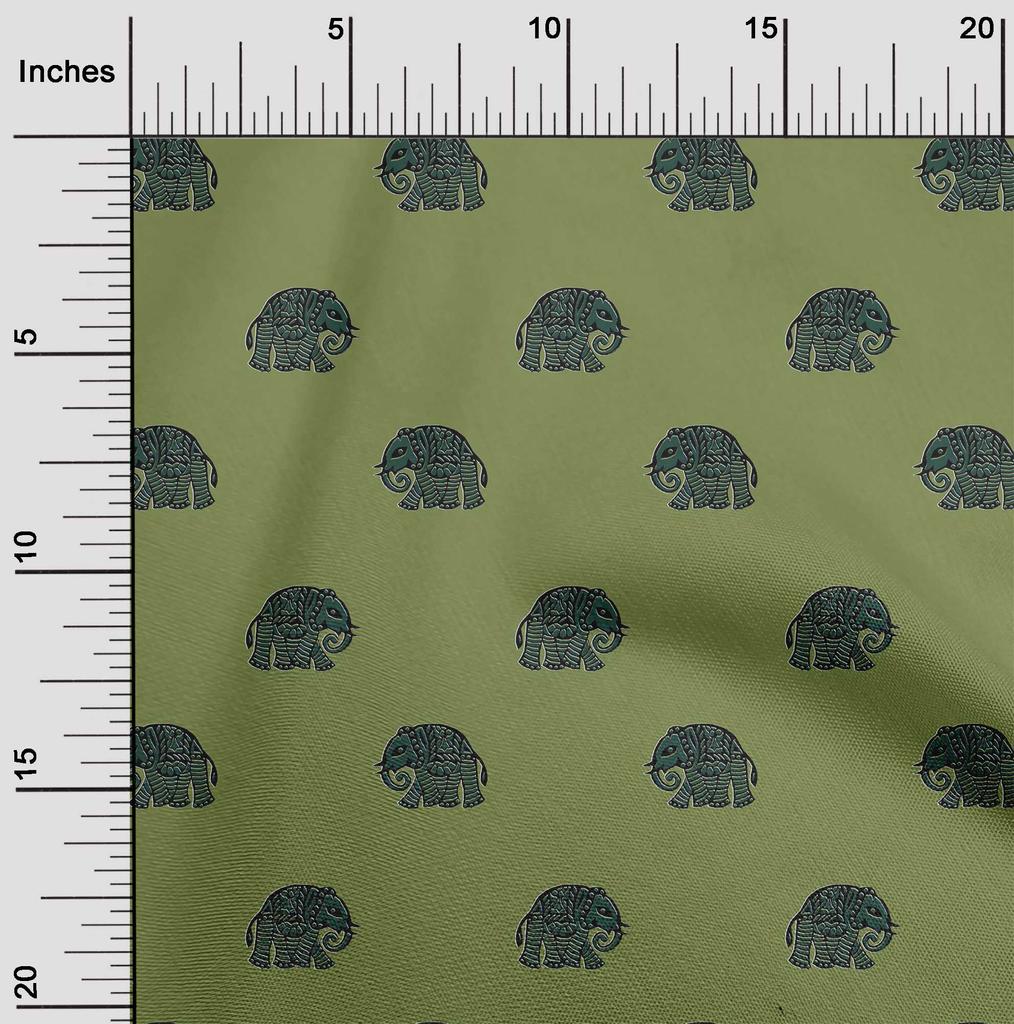 oneOone Cotton Flex Fabric Elephant Block Printed Craft Fabric BTY 40 Inch
