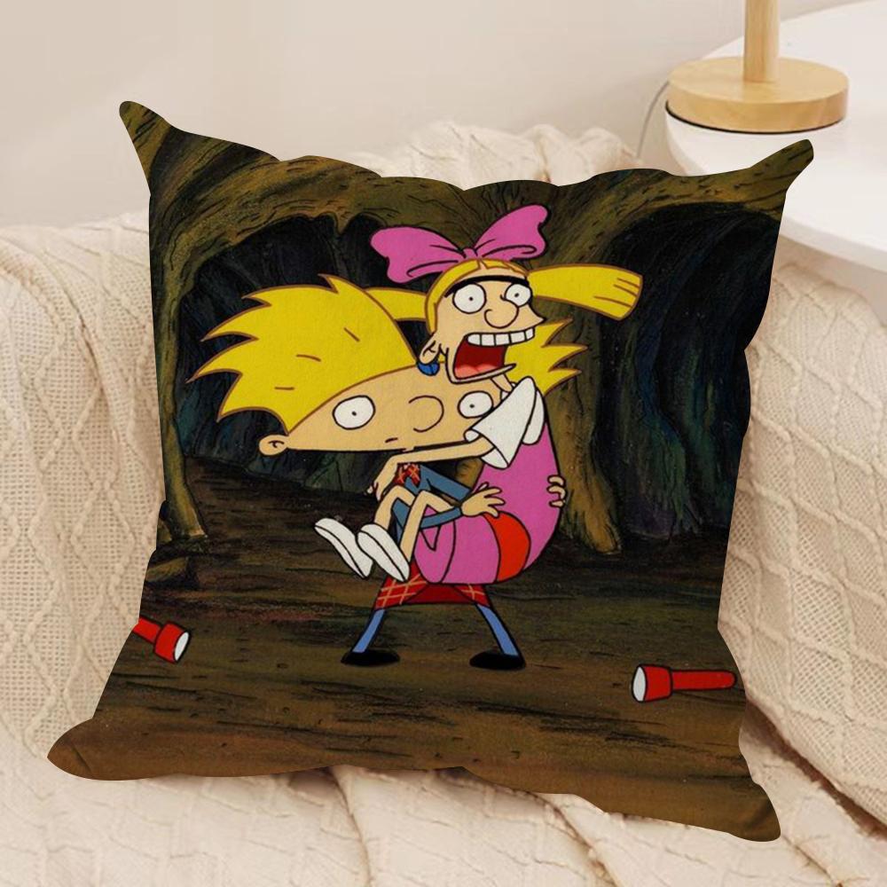 H-Hey ArnoldS Cushion Cover Silky Short Plush Double-Sided Printed Pillow Case for Sofa All Seasons Home Decor Gift