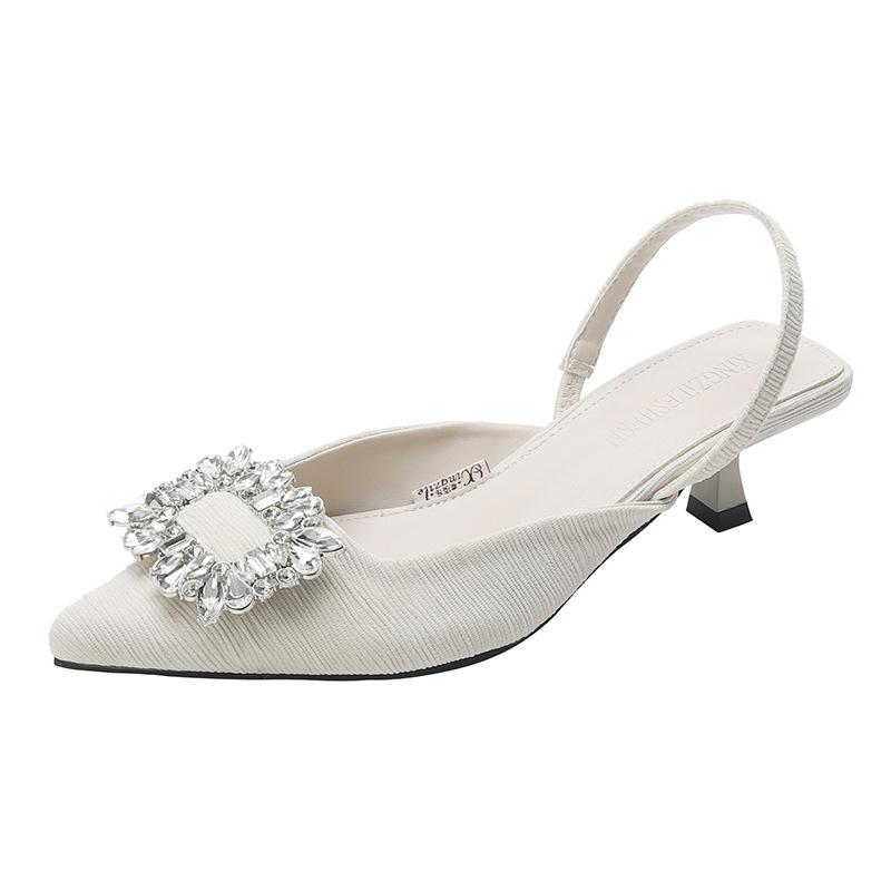 Red high-heeled sandals women's outer wear summer 2025 new pointed-toed empty bag-head women's shoes rhinestone square buckle stiletto shoes