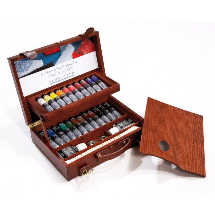 Coffret de peinture à l'huile - Sennelier - 22 tubes 40 ml - Huile extra fine - Bois vernis - Accessoires inclus