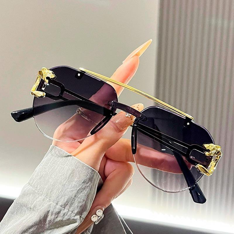 Lunettes de soleil biseautées sans monture Yeux de grenouille Couleur dégradée Protection UV Lunettes de soleil surdimensionnées