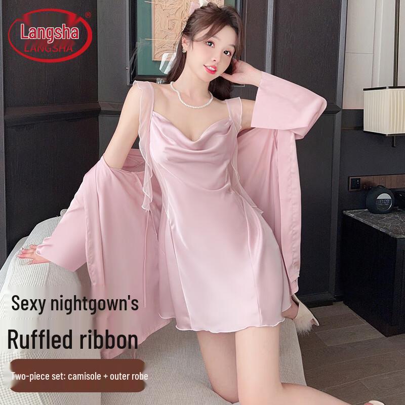 LANSING Women s Ice Silk Nightdress & Robe Loungewear Set M