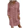 Women S Solid Cotton Linen Long Sleeve Mid Length Shirt Dress Casual