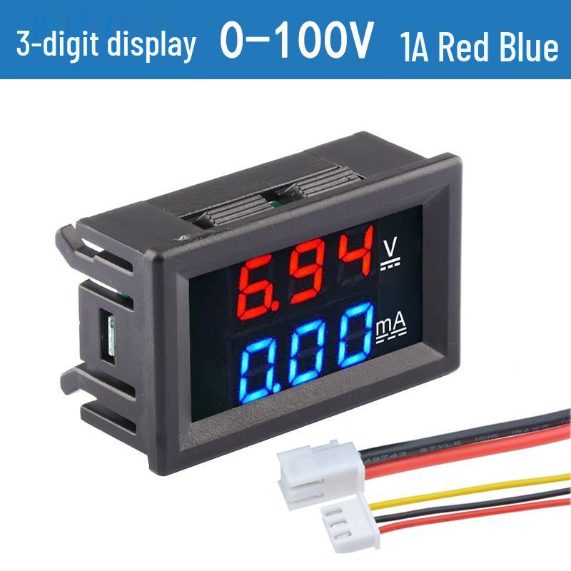 Digital LED DC Current Voltage Meter, Dual Display: 0-100V/200V, 10A/50A/100A Ammeter