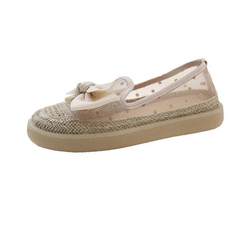 Women's Thick Sole Single Shoes Large Size 36-43 Grid Casual Women's Sneakers Mesh Breathable Polka Dot Fisherman's Shoes