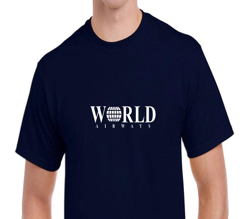 World Airways Vintage US Airline Aviation Geek White Logo Navy Blue T-Shirt L
